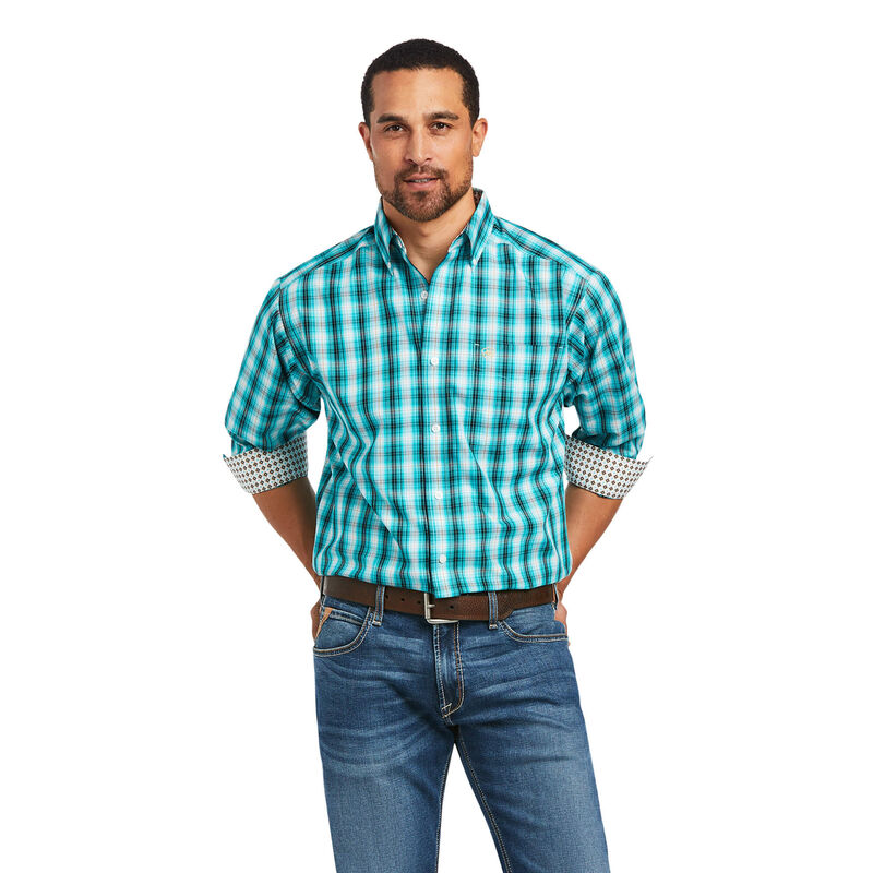 Camisas Ariat Wrinkle Free Hank Classic Fit Azules/Blancas/Negras Hombre - Chile 319-KGJVQZ